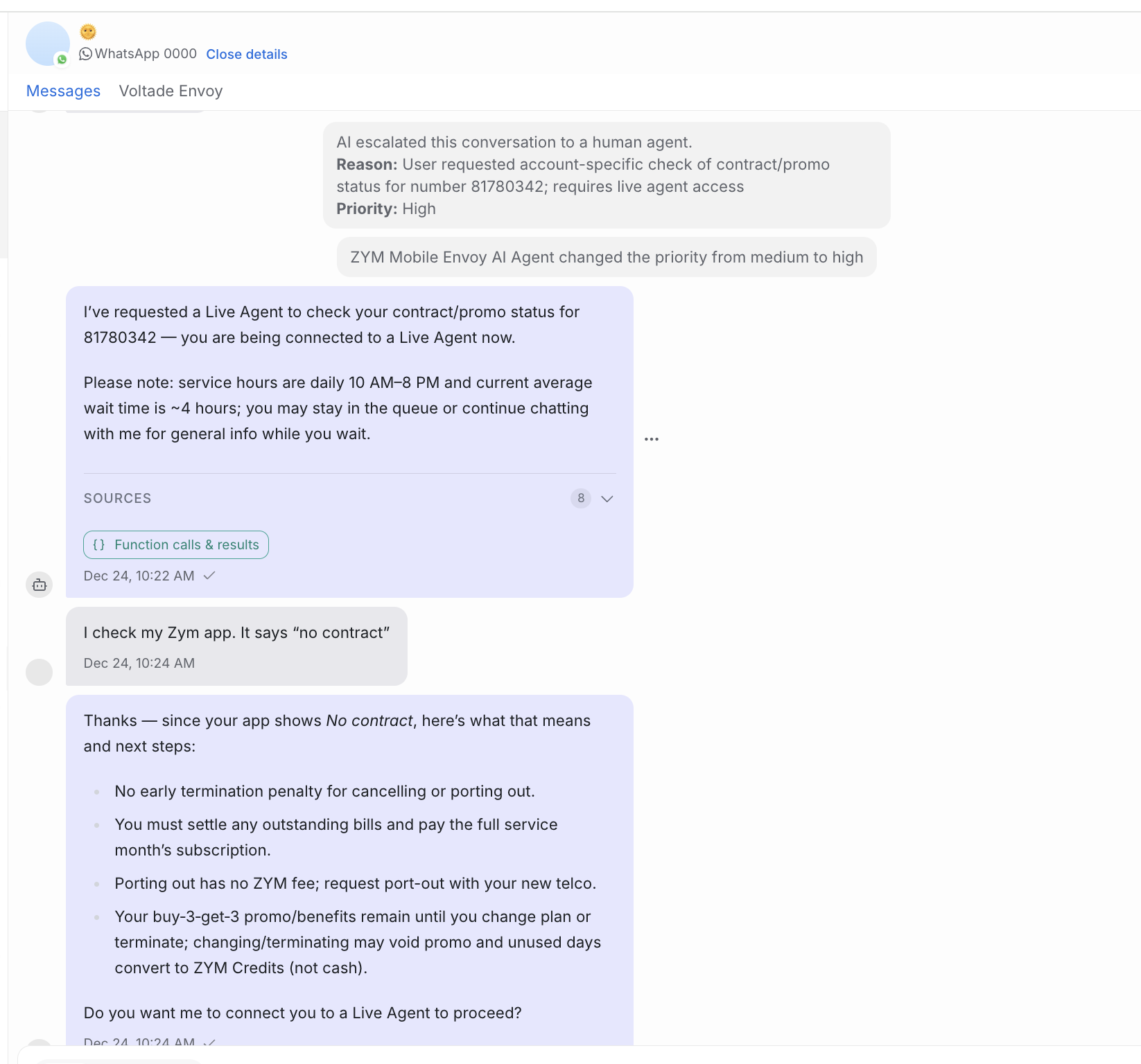 AI handing a conversation over to a human agent with a short summary attached.