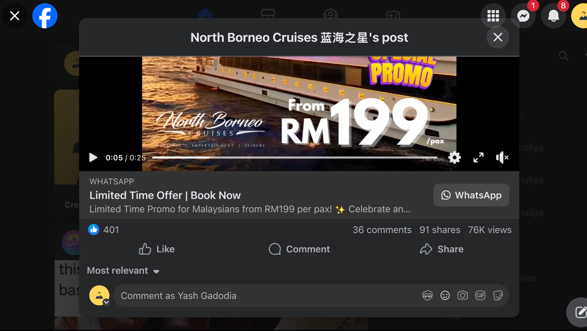 Meta lead ad on Facebook with a WhatsApp CTA, captured the moment the customer submits the form.