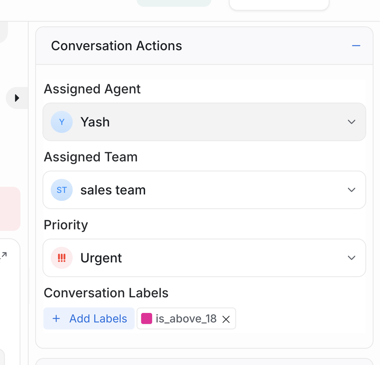 Ticketing view showing conversation actions, owner, priority, and status.